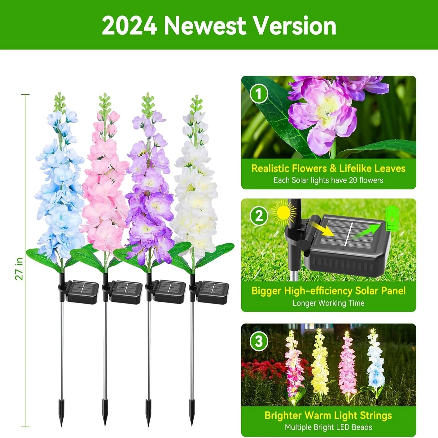 4 Pack Upgraded Solar Garden Lights with 36 LEDs, Solar Lights for Outside, Outdoor Solar Flowers Lights for Yard Patio