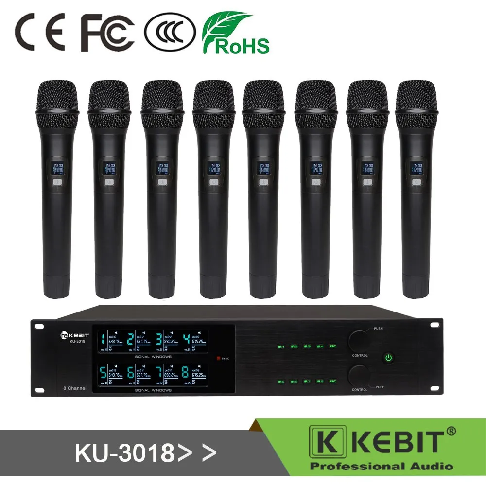 KEBIT KU-3018 8 channel uhf mic wireless portable professional frequency industrial headset microphone