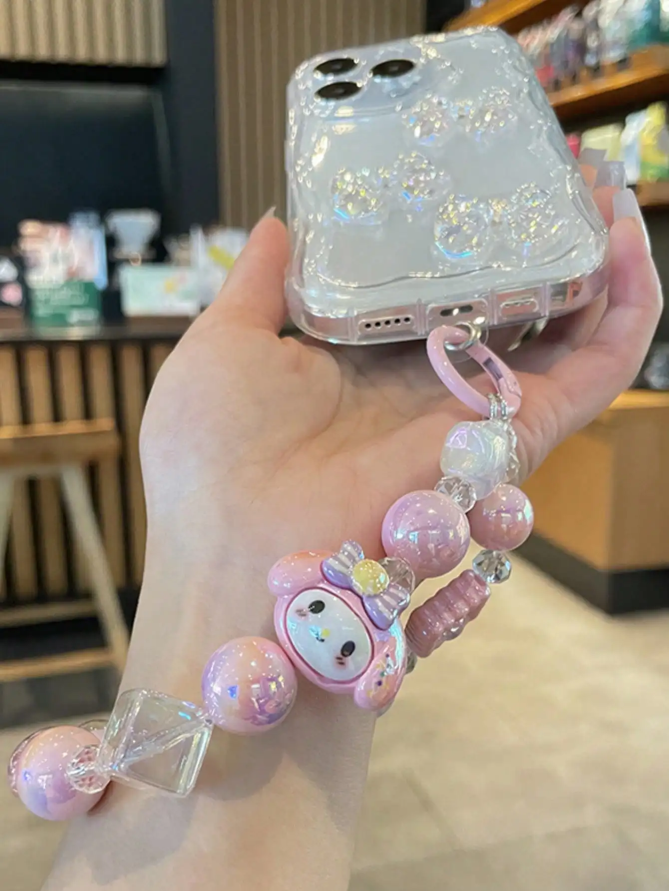 

1pc Hello Phone Kitty My Melody Kuromi Cinnamoroll Pendant Anime Cartoon Multiple Styles Beaded Case Chain Keychain