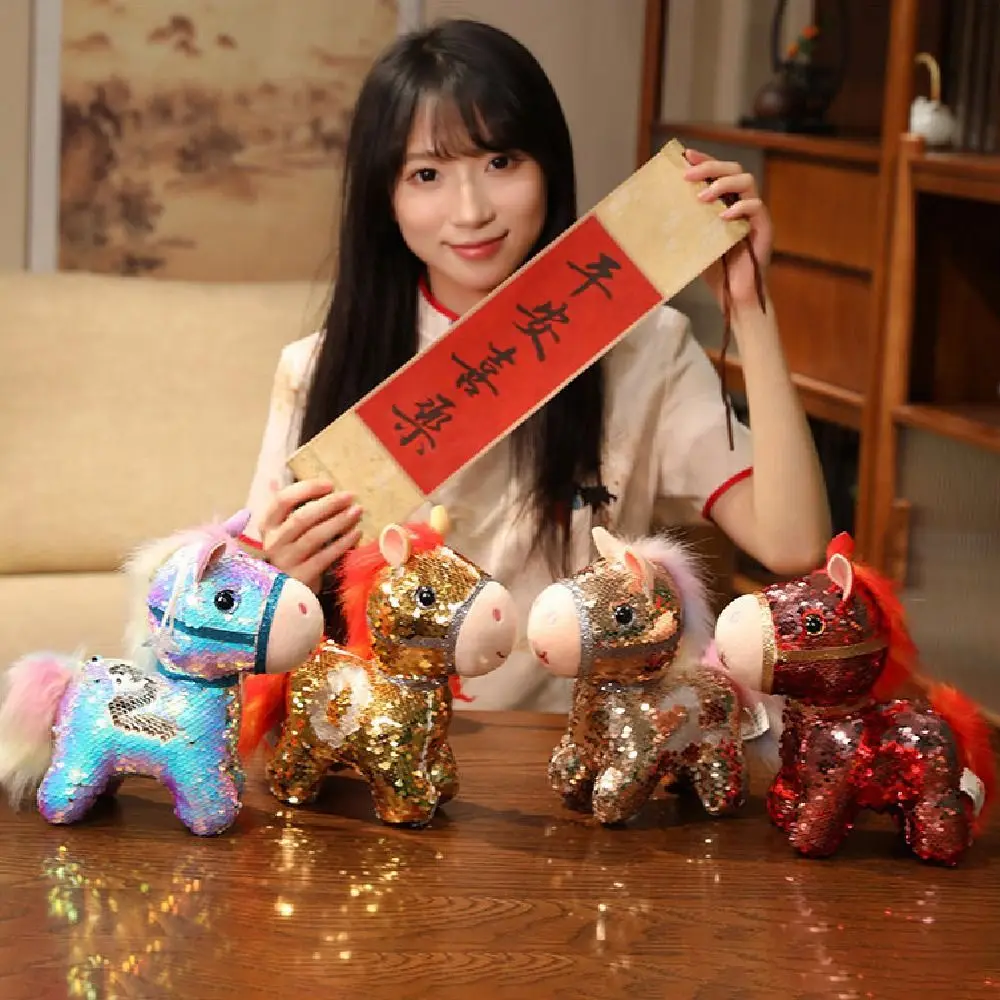 Colorato Paillettes Cavallo Peluche Bambola 10/20 cm Bambole Della Mascotte Peluche Pendenti Lampeggiante Soffice Cartone Animato Steed Doll Anno del Cavallo