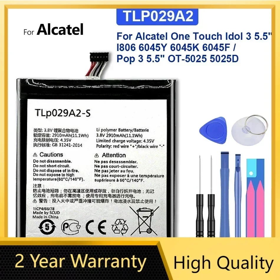 Аккумулятор для Alcatel One Touch Idol 3 5,5 дюйма, I806, 6045Y, 6045K, 6045F, Pop 3 5,5 дюйма, OT-5025, 5025D, 2910 мАч, TLp029A2