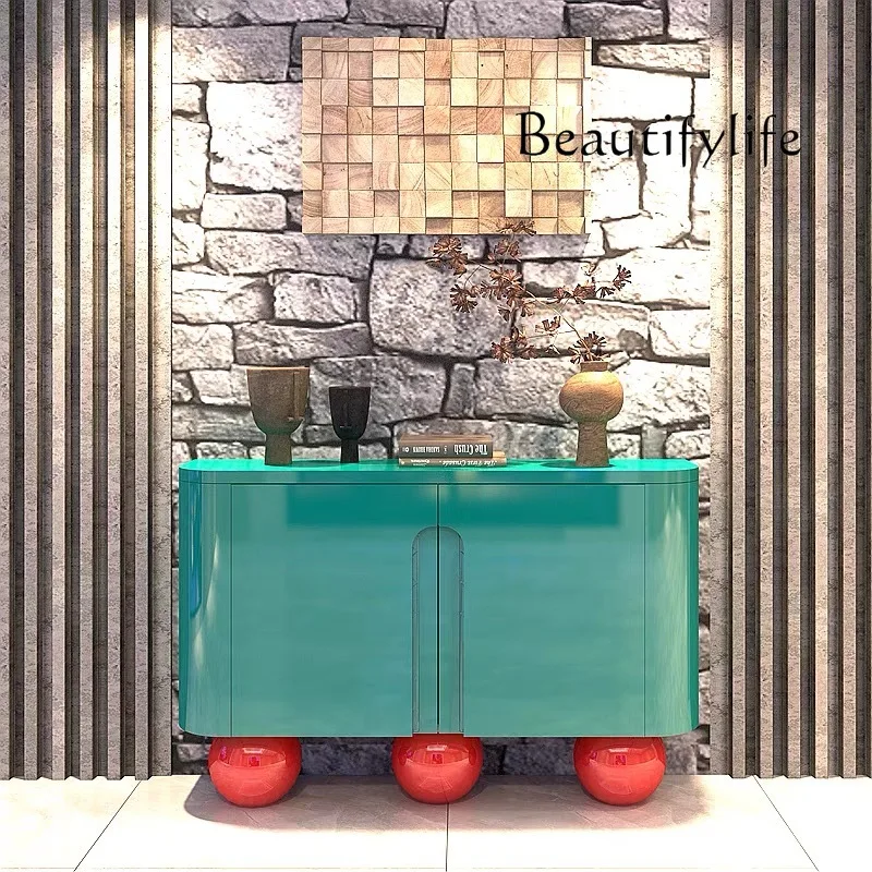 

Italian minimalist side cabinet light luxury home contrasting color entrance shoe cabinet decoration against the wall extremely