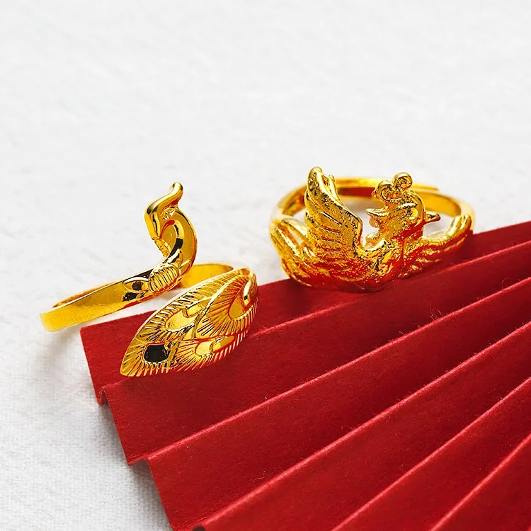 

Fashion Brass Gold Plated Three dimensional Peacock Open Women's Ring Women's Wedding Imitation Gold Adjustable Ring Jewelry