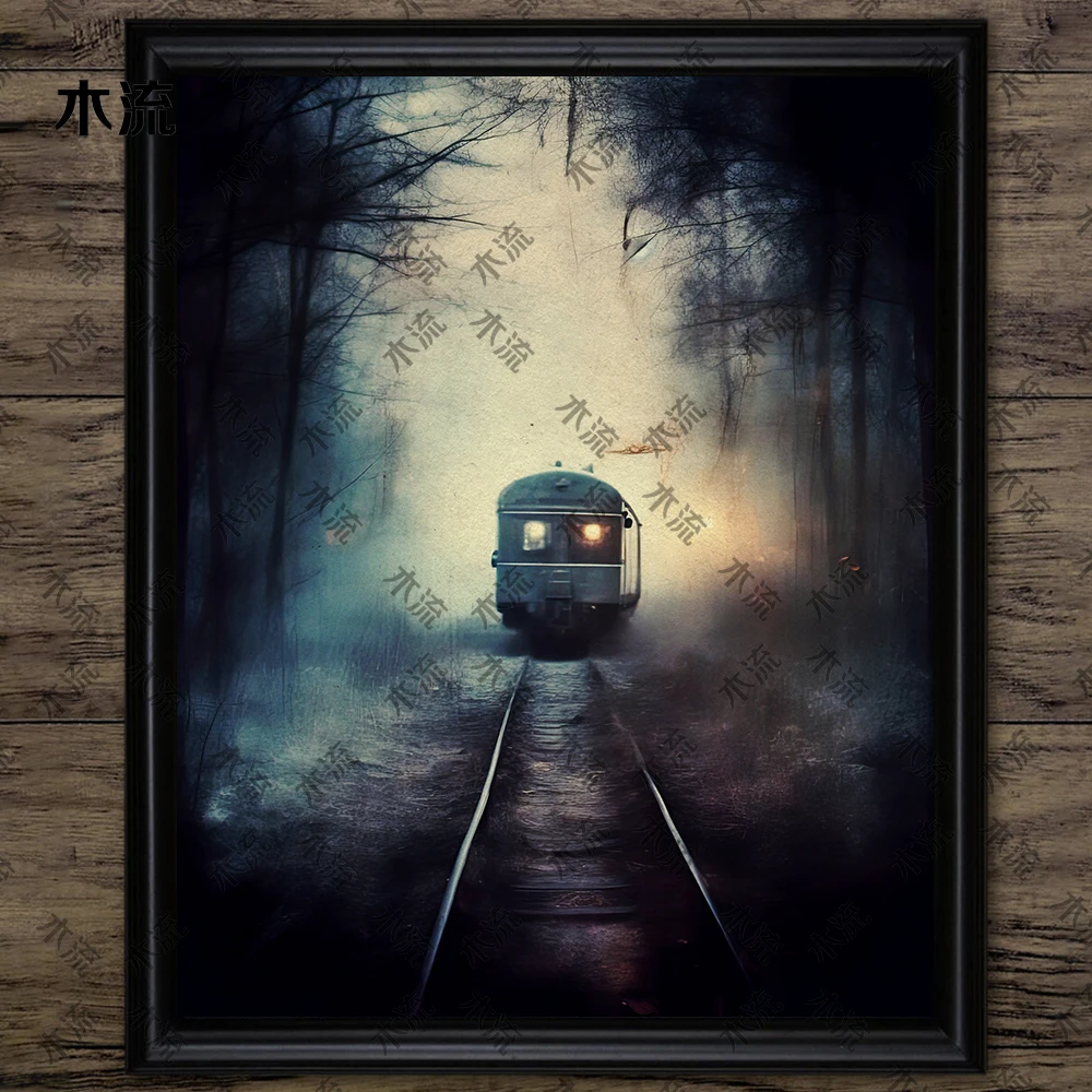 Creepy Haunted House And Campervan,Vintage Wall Art Canvas Painting, Scary Forest Ghost,Gothic Art Poster Print, Home Decoration