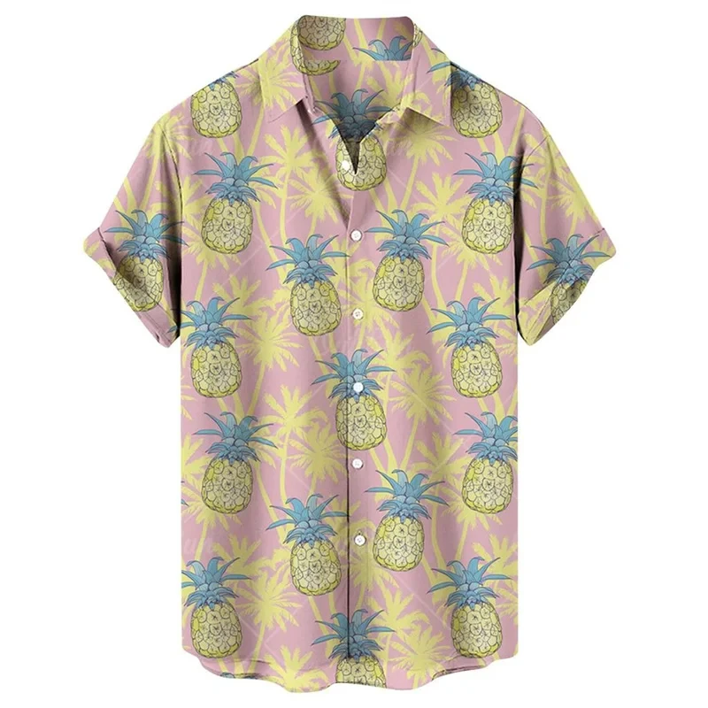 3d Print Tropical Fruits Pineapple Beach Shirt Hawaiian Holiday Lapel Short-sleeved Outdoor Casual Men\'s Shirts Oversized Tops