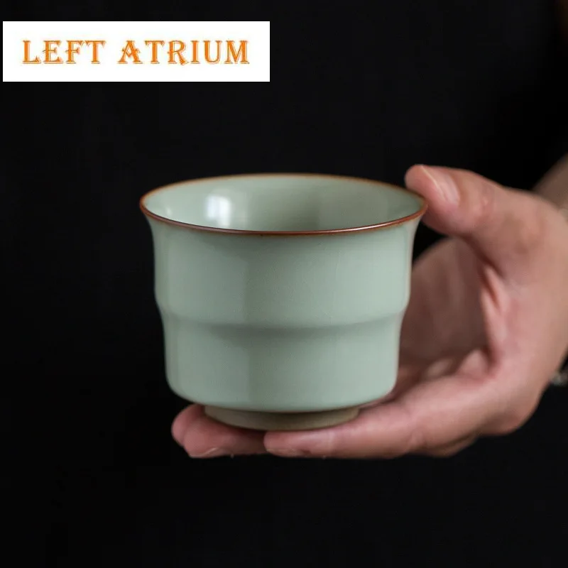 

120ml Boutique Azure Ru Kiln Porcelain Tea Cup Handmade Open Piece Tea Bowl Handmade Bamboo Joint Mug Kung Fu Teaware Gift Box