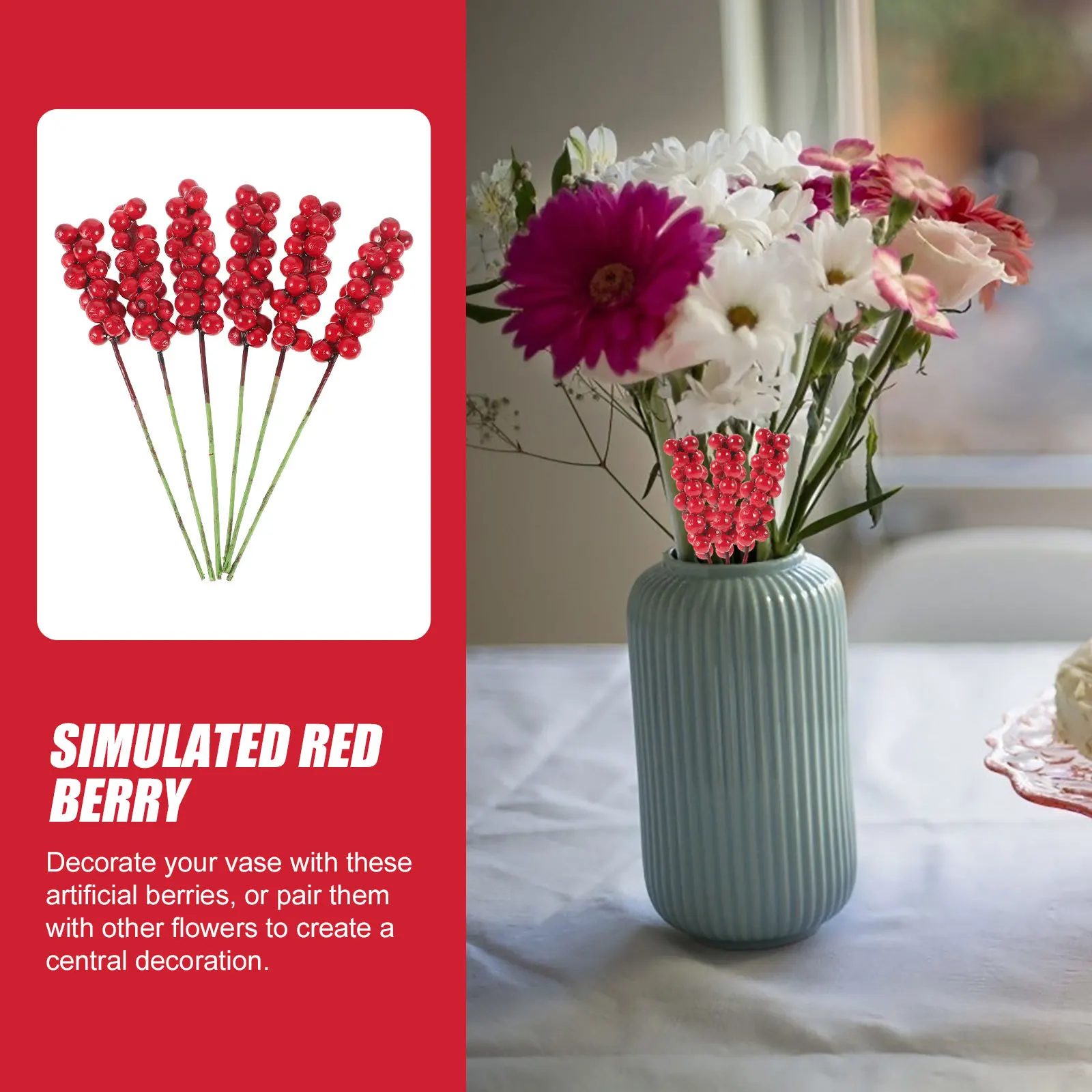 

50Pcs Simulation Berries Stems Realistic Xmas Berries Sticks Holiday Decorations Christmas Tree Picks DIY Party Favors