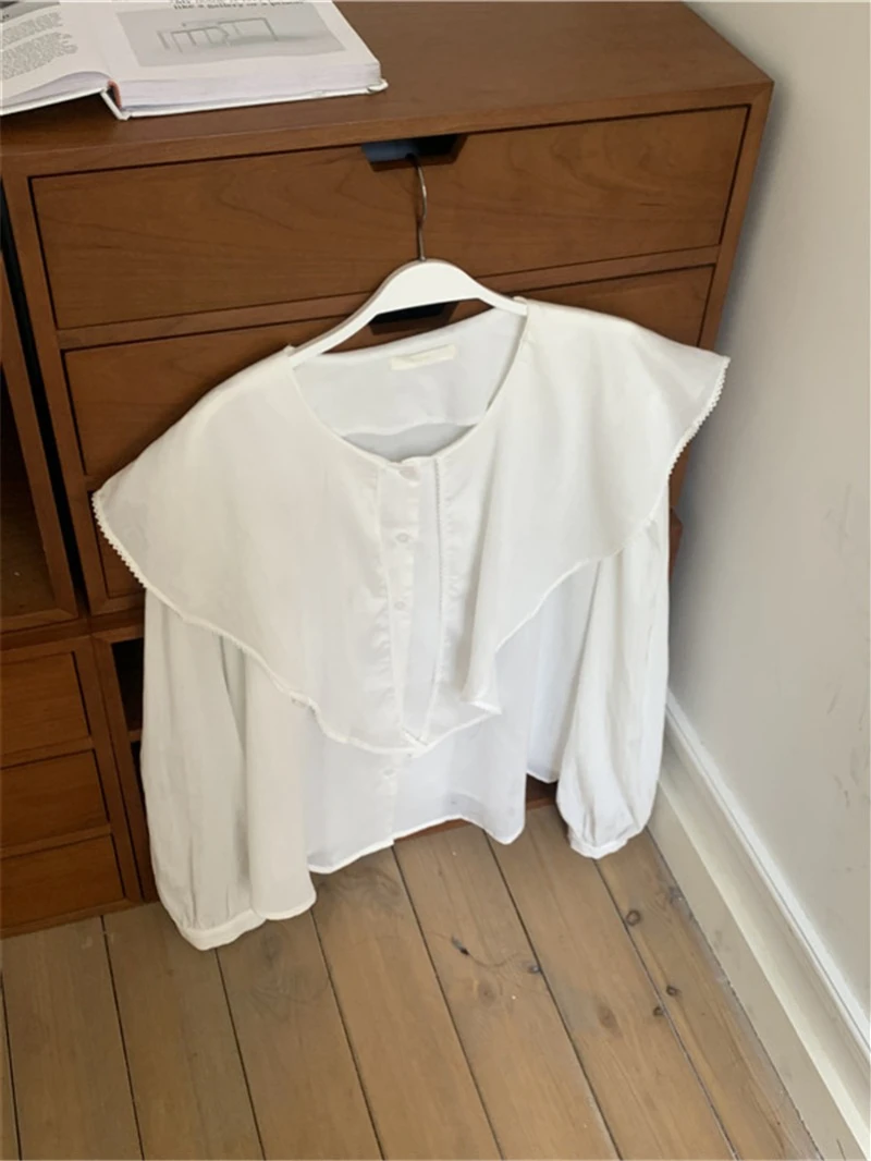 Summer Women Blouse Spring Shirt Female Woman Blouse Maxi Blusas Chiffon Casual Elegant Vintage Long Sleeve Oversize Loose White