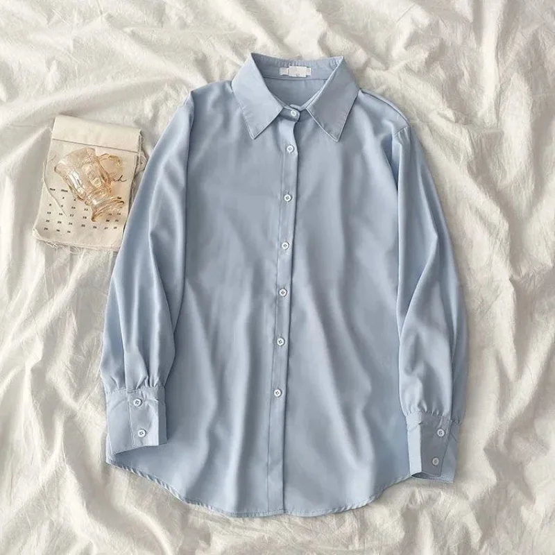 Elegant Long Sleeve Solid Color Shirt Woman Autumn Loose Casual Blouse Versatile Top Shirts for Women 2025