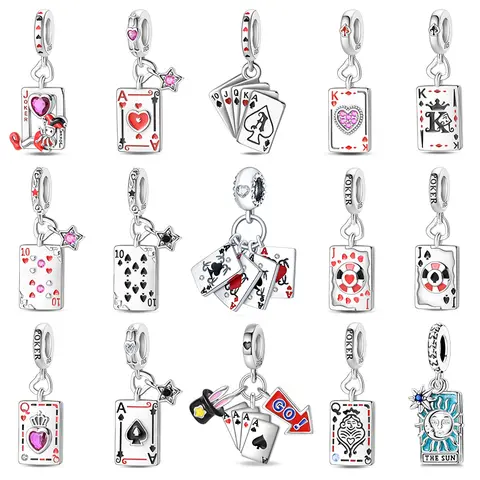 Charm 925 Sterling Silver Playing Cards Pendant Spades A Charms Fit Original Bracelet Necklace Beads DIY Jewerlry Accessories
