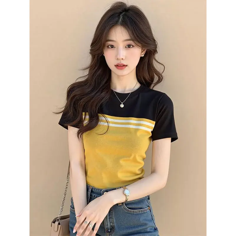 

Women's Summer Fashion Simplicity Striped Short Sleeve T-Shirt Women Clothes Trend All-match Casual Temperament O-neck Tops