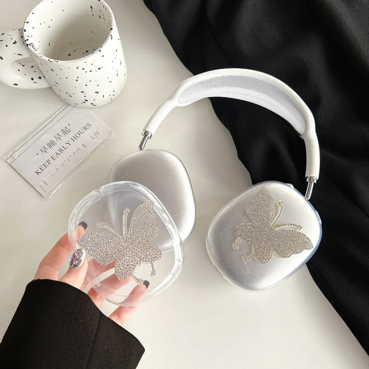 

For Airpods Max Cute 3D Luxury Diamond butterfly Earphone Case Clear Headphone Accessories Shell soft silicone Protective Cover