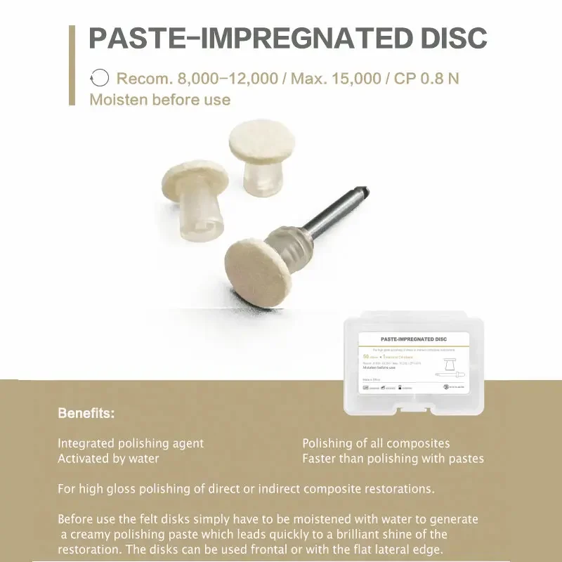 

50pcs/Box Dental Paste-Impregnated Polishing Disc Kit with 1Pc Mandrel High Gloss Polishing Dental Materials