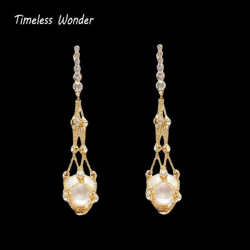 

Timeless Wonder Fancy Zircon Geo Glass Pearl Stud Earrings Women Designer Jewelry Trendy Gift Top Classy Simple Neat Party 5133