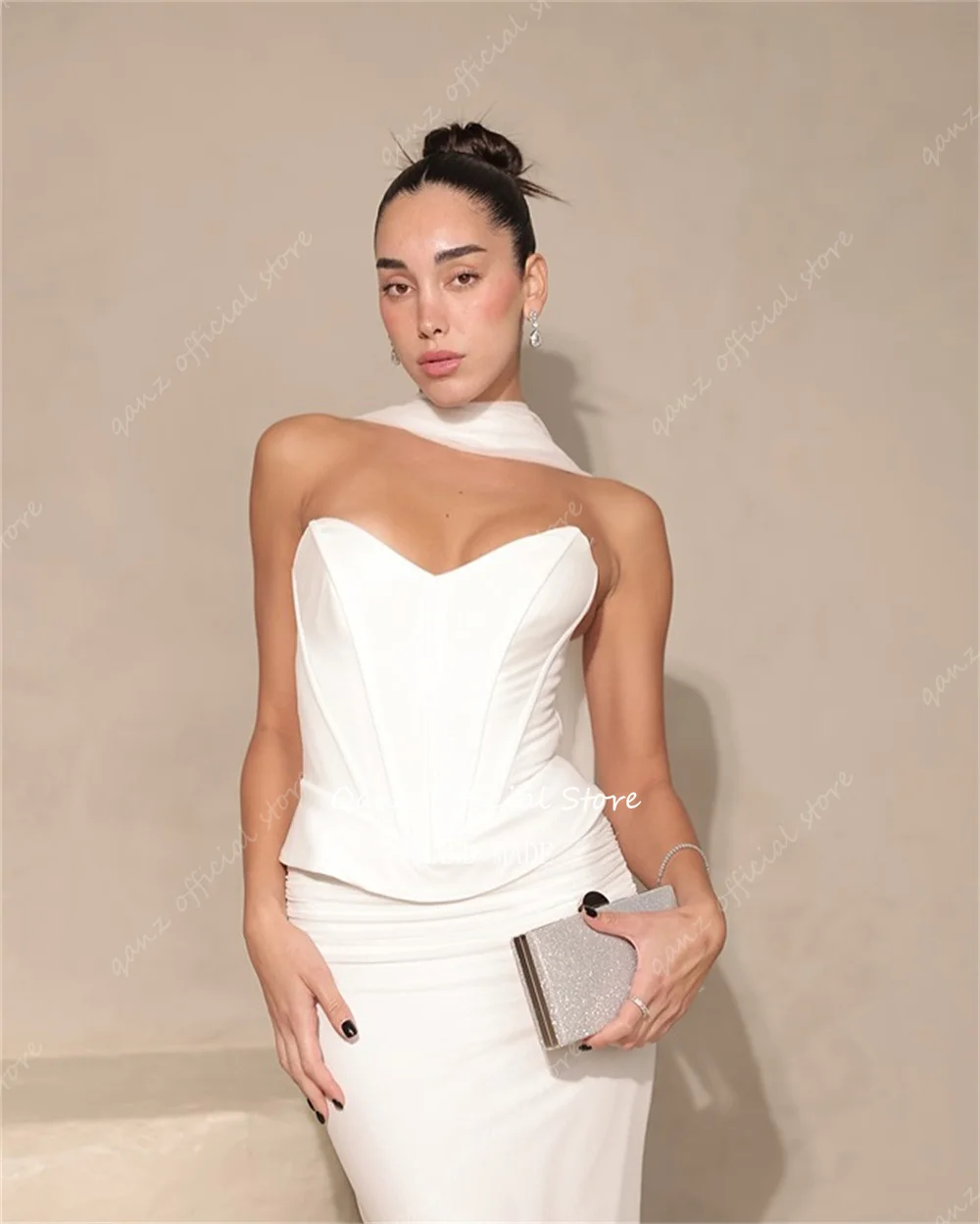 Qanz Baby Blue Chiffon فساتين لحضور الحفلات الموسيقية حورية البحر Modst Vestidos De Fiesta بدون حمالات مشد خلفي رداء De Soirée نسائي مخصص