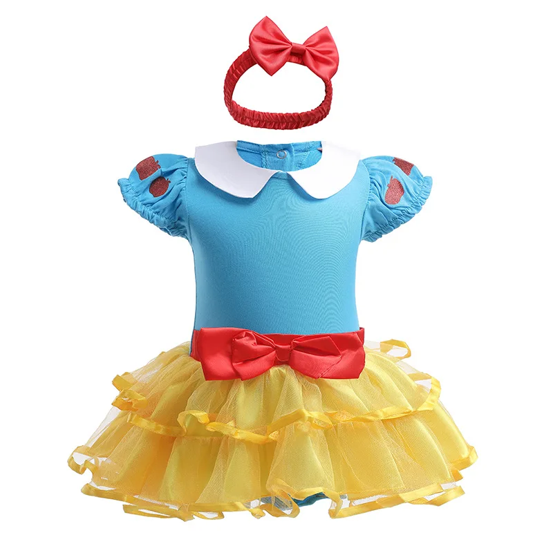 Infant Girl Romper Dress With Headband Elsa Belle Mermaid Snowwhite Fairy Tris Baby Girl Clothes Size 3-18M Baby Quality Dress