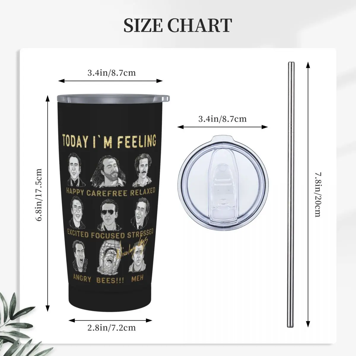 Merry Christmas St Nicolas Cage Stainless Steel Tumbler Vacuum Insulated Mug Thermal Cold Cup Straws With Lid 20oz