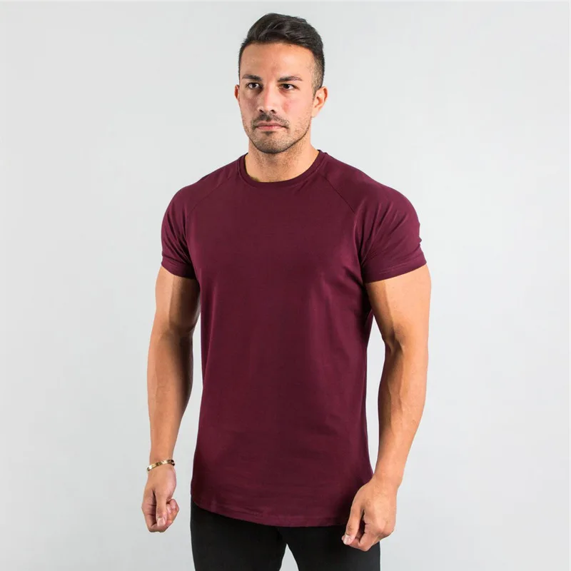Baumwolle schlichte Tops T-Shirts Fitness Herren T-Shirt Kurzarm Muskel Jogger Bodybuilding T-Shirt männliche Sport kleidung Slim Fit Shirt