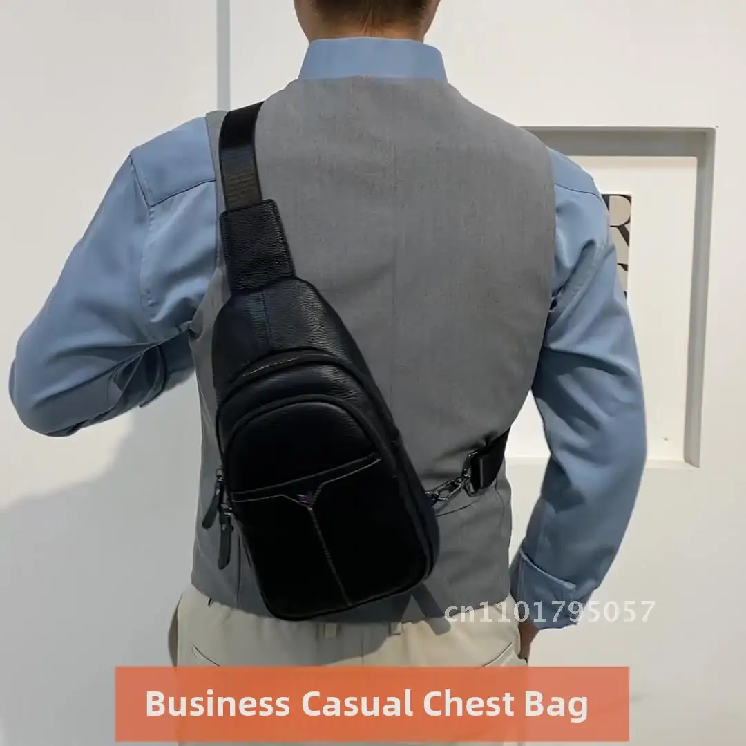

Men's Casual Leather Chest Bag Top Layer Cowhide Crossbody Shoulder Bag Urban Minimalist Breathable Solid Color Polyester Lining