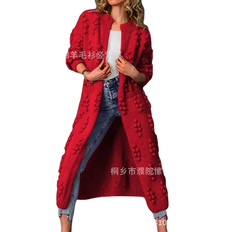 Vrouwen Gebreid Lang Vest Truien Volledige Mouwen Gesplitst Casual Jumpers Dot V-hals Dikke Warme Trui Herfst Winter 2024