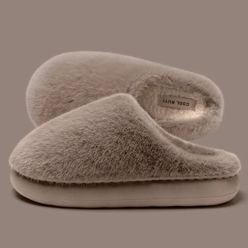 2026 Winter Fluffy Plush Slippers Women Comfortable Warm Soft Sole Home Slides Woman Anti Slip Platform Fur Slippers Couples view 5
