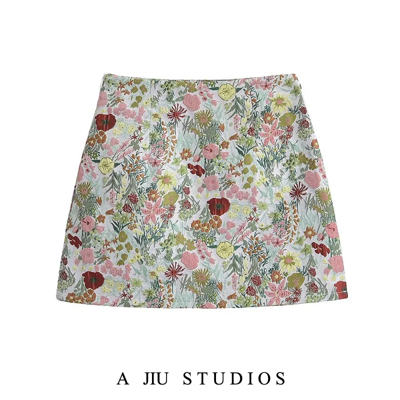 

Юбка Fre ort в стиле ретро с тяжелой вышивкой, женская юбка трапециевидной формы с высокой талией, утягивающая летняя новинка с цветочным принтом