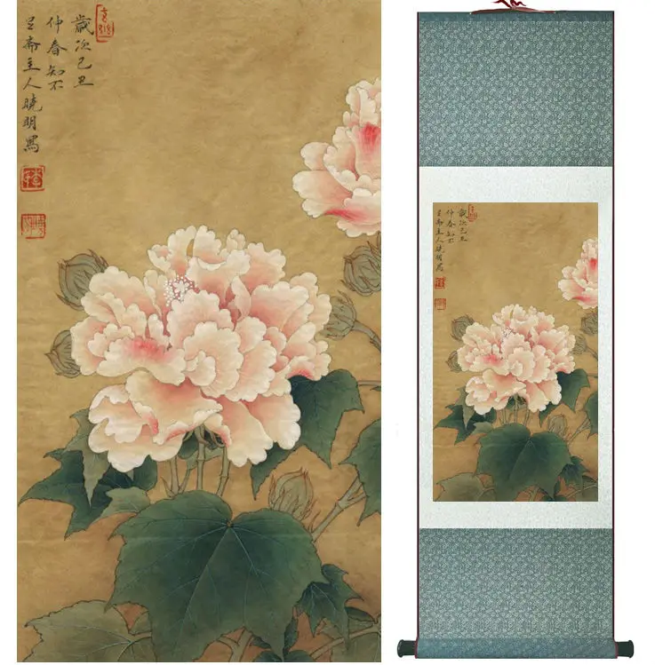 

Hibiscus mutabilis Linn. Flowers painting Chinese traditional art painting home decoration paintings No.32207