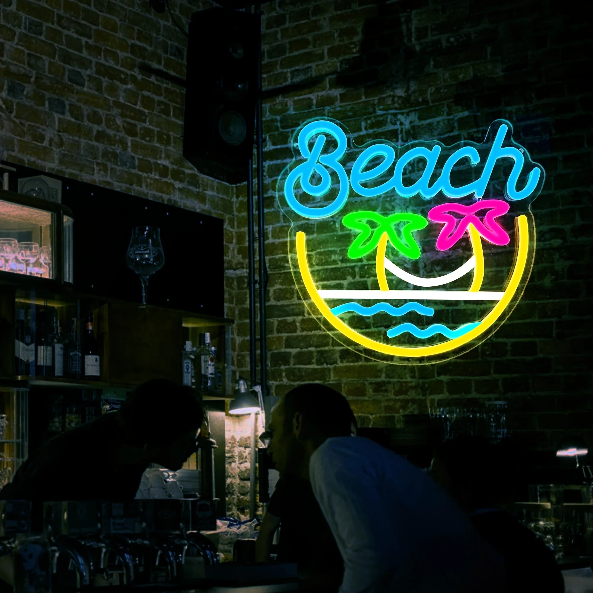 لافتة نيون لنادي الشاطئ لتزيين الحائط وشجرة جوز الهند للصيف والشاطئ LED علامة نيون لتزيين غرفة نوم الفندق والمطعم