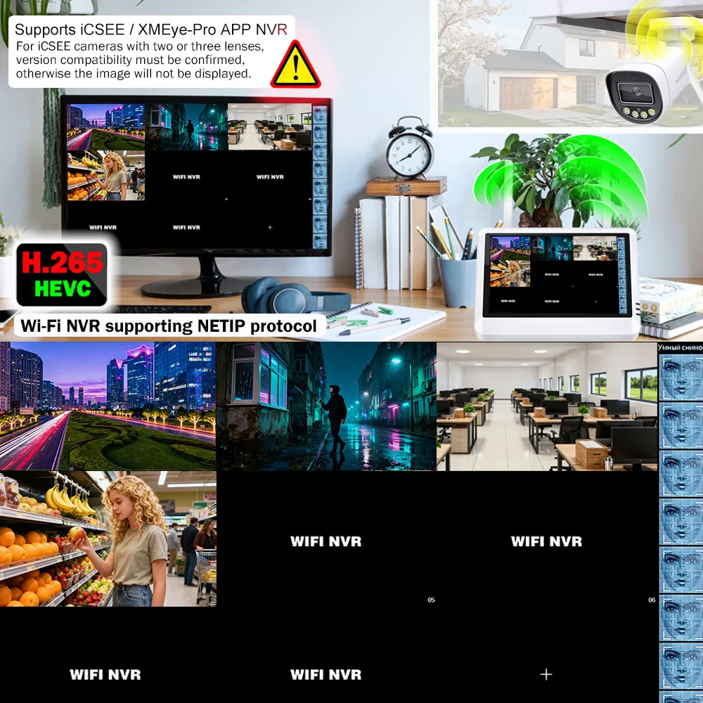 10CH WiFi NVR with HDD Supporting 5MP/4K ONVIF 12-inch screen XMeye/iCSEE Remote Viewing