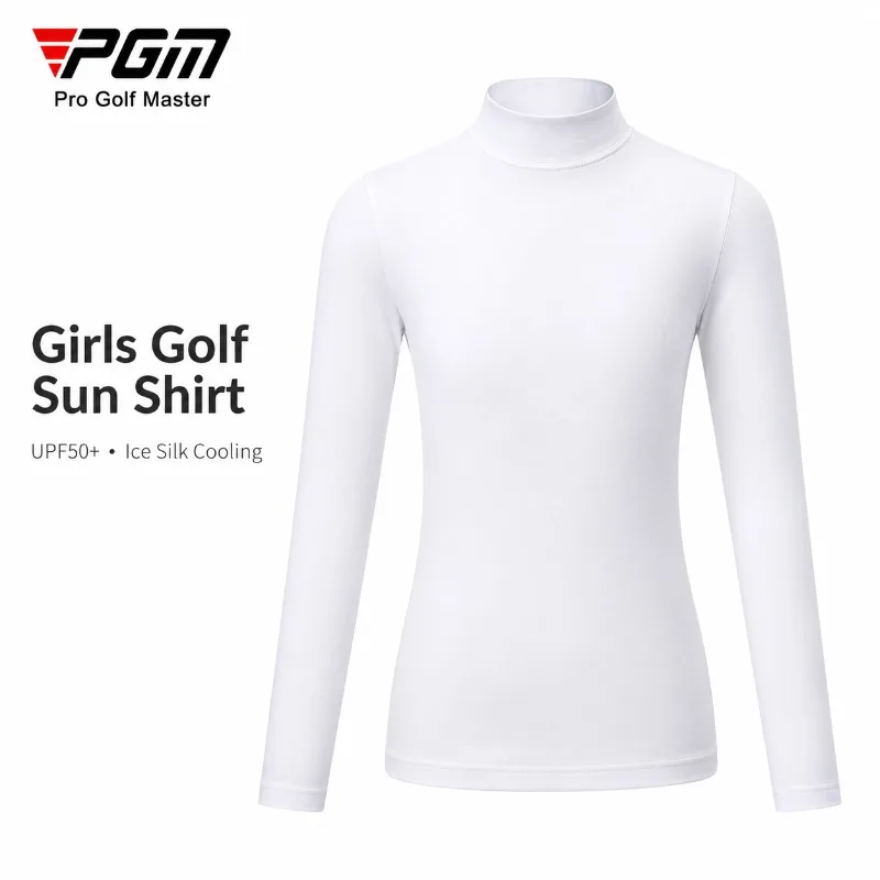 PGM Girls Golf Sun Protection Shirt Kids UPF50+ Ice Silk Base Layer Long Sleeve Cooling Top Quick Dry Stretch Golf Apparel
