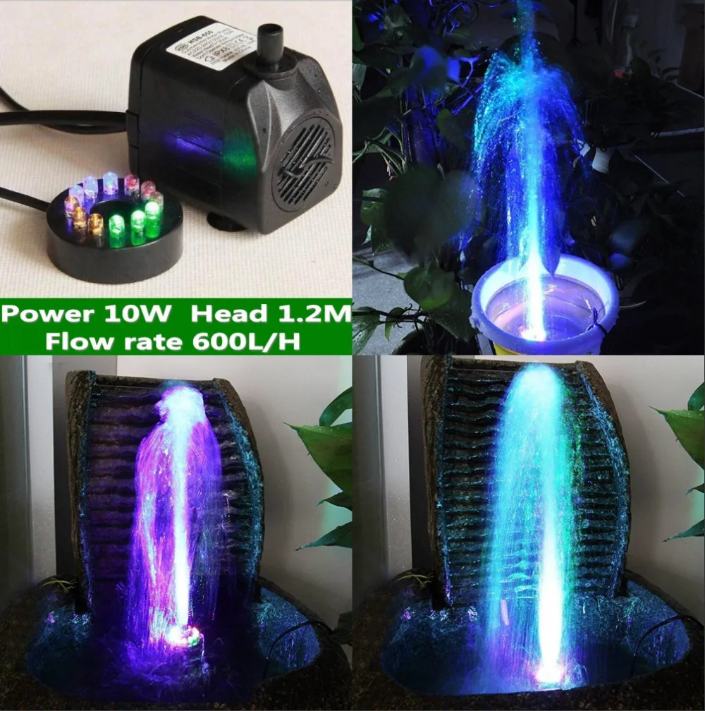 Decorative Submersible Water Pump 10W 600L/H with 12 LED Lights for Aquarium, Pond & Fountain – EU Standard Plug
