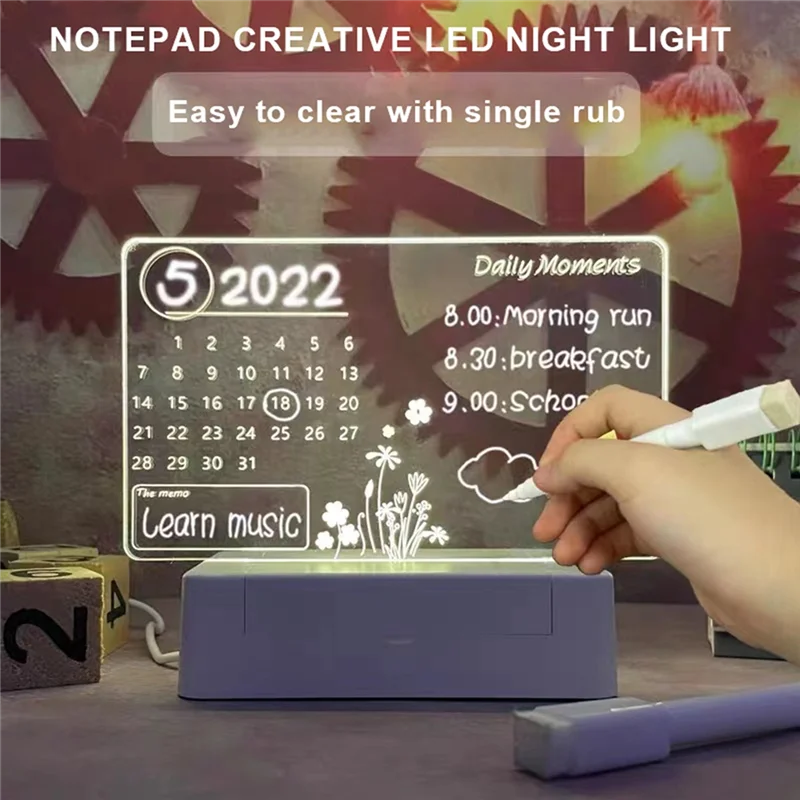 Veilleuse LED créative pour tableau de notes, babillard USB, lumière de vacances avec stylo, cadeau pour la décoration, lampe de nuit