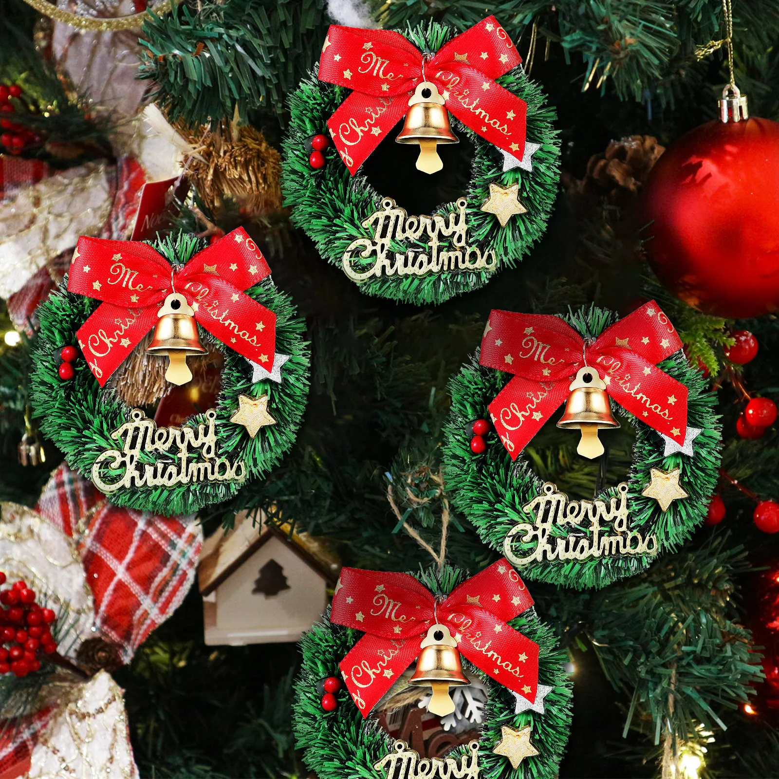 

12Pcs Christmas Mini Wreaths with Small Hanging Decor for Tree Boxes Crafts Romantic Holiday Decoration