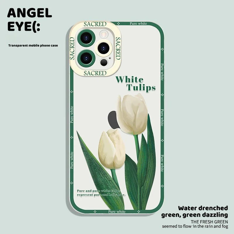 Capa de Telefone Tulipa Minimalista para iPhone, Anti Drop, Capa Protetora Traseira, Bela Flor Padrão, Novo, 15, 14, 13 Pro Max