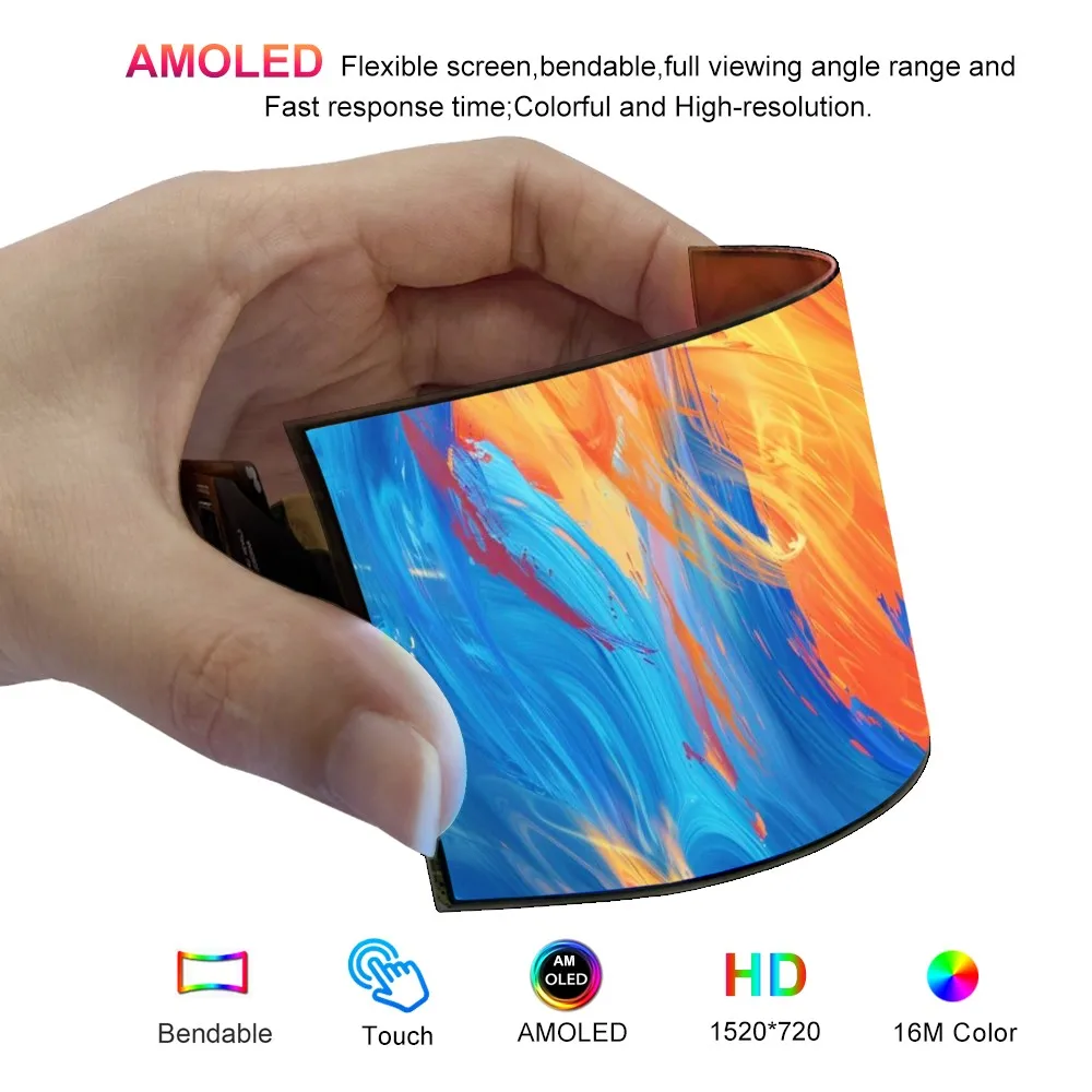 

5.1 Inch Flexible Amoled Display 1520*720 Oncell Touch Screen Bendable OLED Mipi Driver Board Paper-Thin For DIY Project Demo