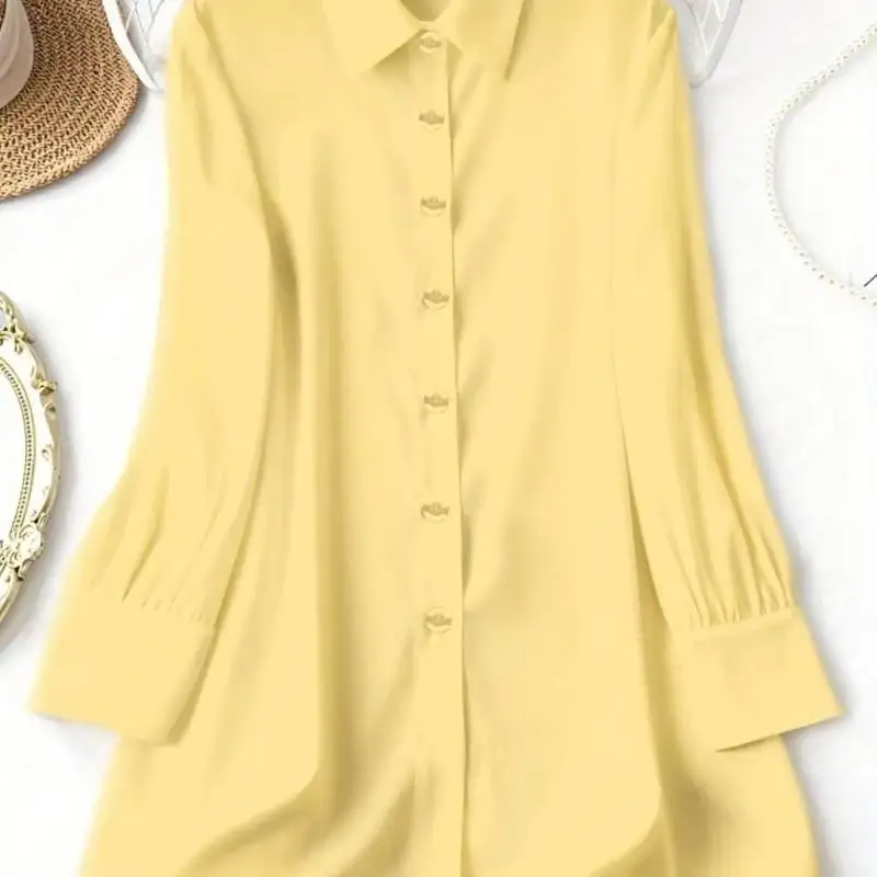 الفرنسية الراقية بالإضافة إلى حجم قميص غير رسمي الحرير مثل التلبيب كم طويل فضفاض Laid-الظهر بلوزة