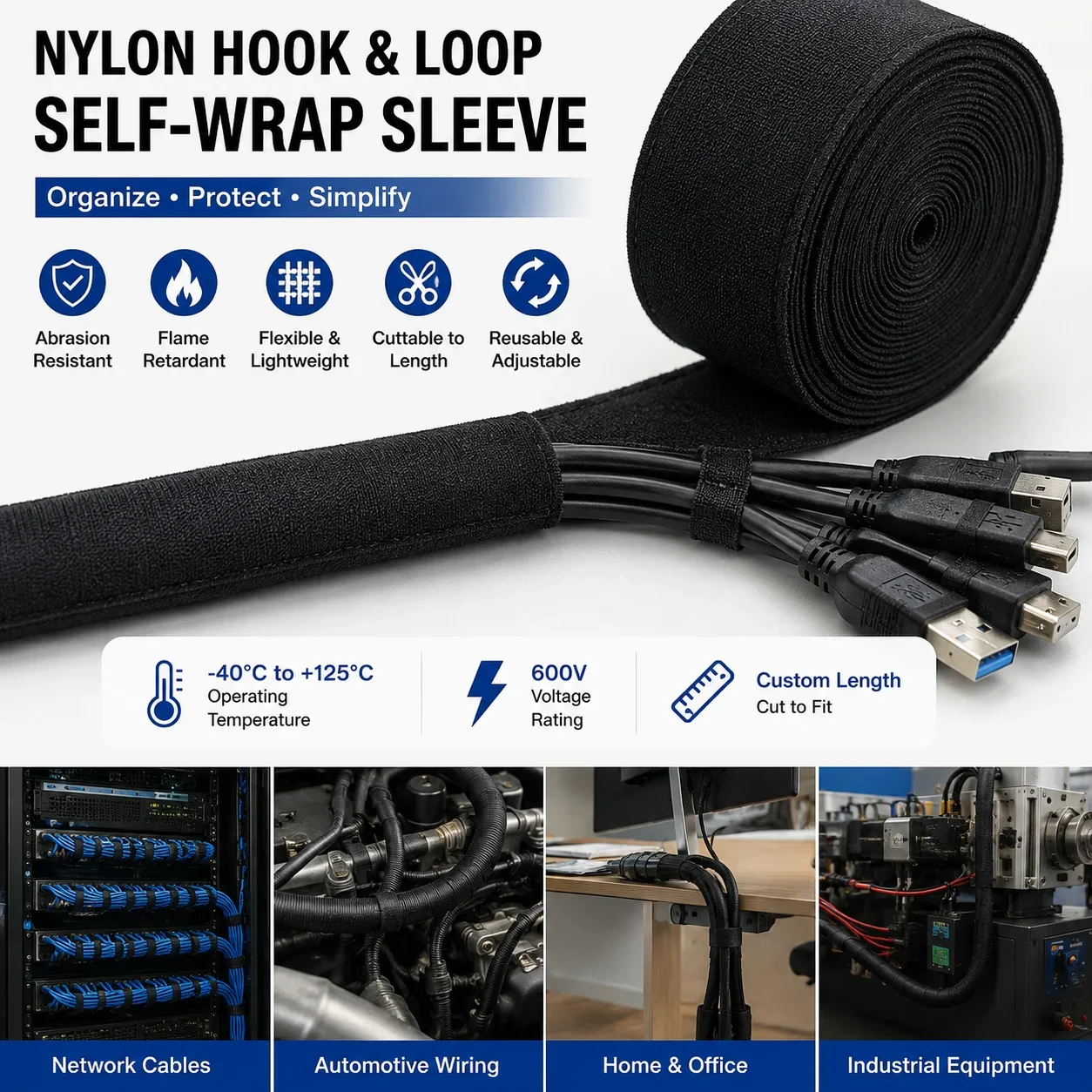 1/2/3/5M Dustproof Nylon Sleeve Wear-resistant Self-adhesive ID10-100mm Equipment Cable Wear-resistant Protective Cover
