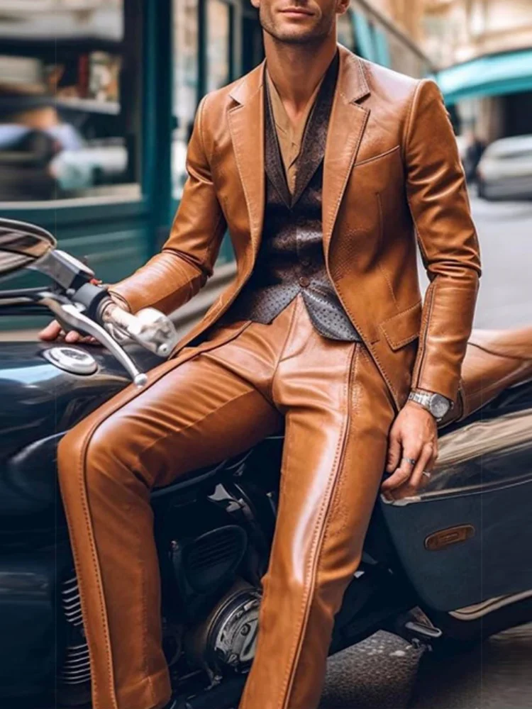 

PU 2 Piece Men Suit Formal Business Wedding Suits for Men Best Man Blazer Groom Wear Tuxedos Slim Fit Costume Homme Mariage