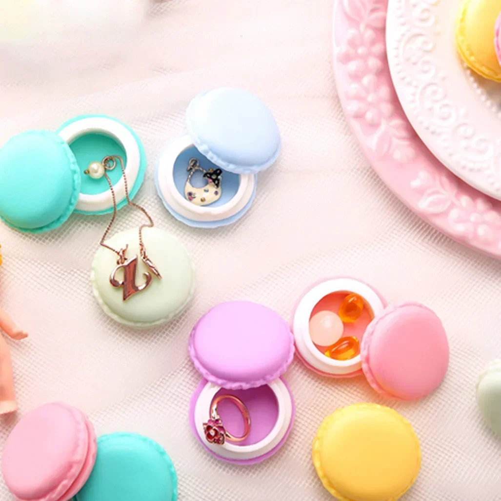 Portable Candy Color Mini Cute Macarons Jewelry Ring Necklace Carrying Case Organizer Storage Box for Small items