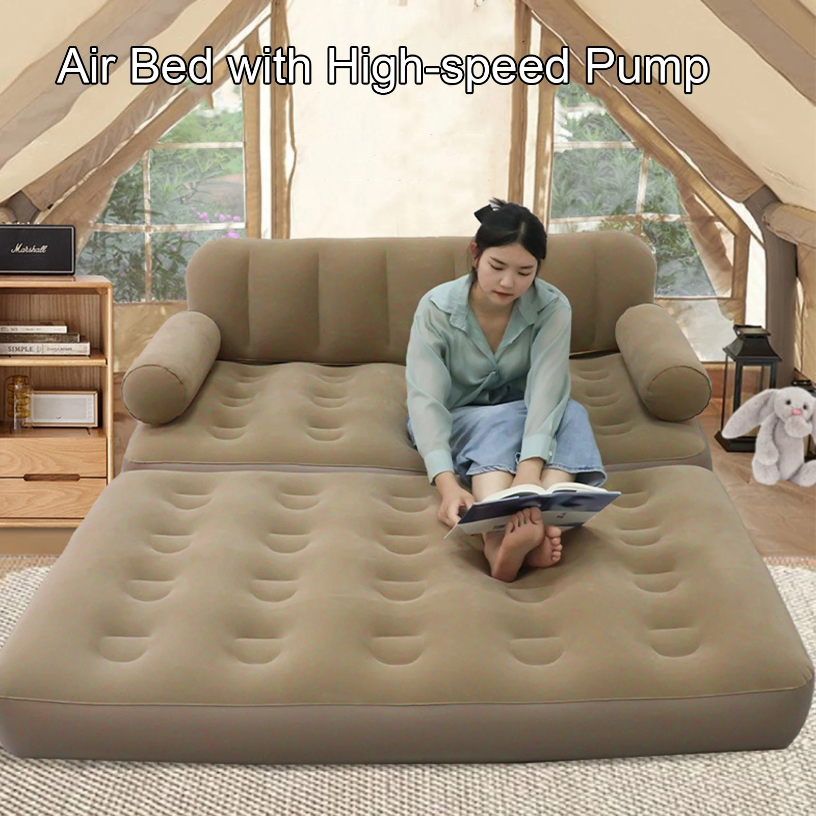 Air Sofa Bed with Pump Repair Patch Storage Bag Automatic Inflation Single Double Person Folding Inflatable Sleeping Bed