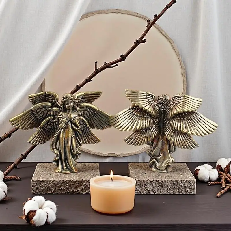 【F】Copper Six Winged Angel Love Cupid Statue Small Ornament Brass Angel Figurines Desktop Decoration Home Decor Accessories