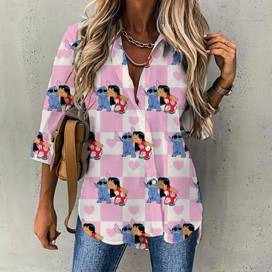 

Disney Lilo and Stitch Casual Blouse Women's Long Sleeve Shirt Button Cardigan Elegant 3D Breathable Womens Hawaiian Shirts Tops