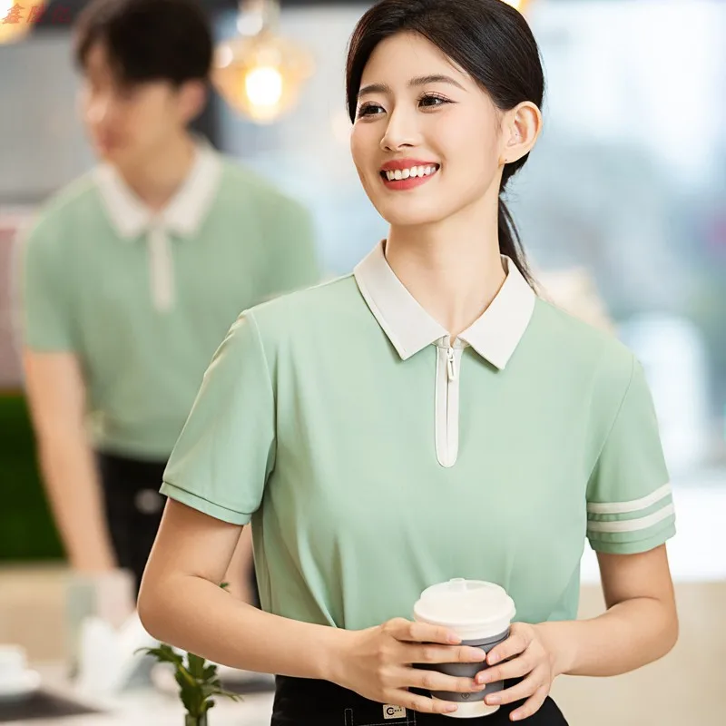 ร้านอาหารตะวันตกย่างสเต็กฤดูร้อนชุดทํางาน Catering Fast Food Restaurant แผงขายอาหารขนาดใหญ่ Waiter แขนสั้น Work Clot