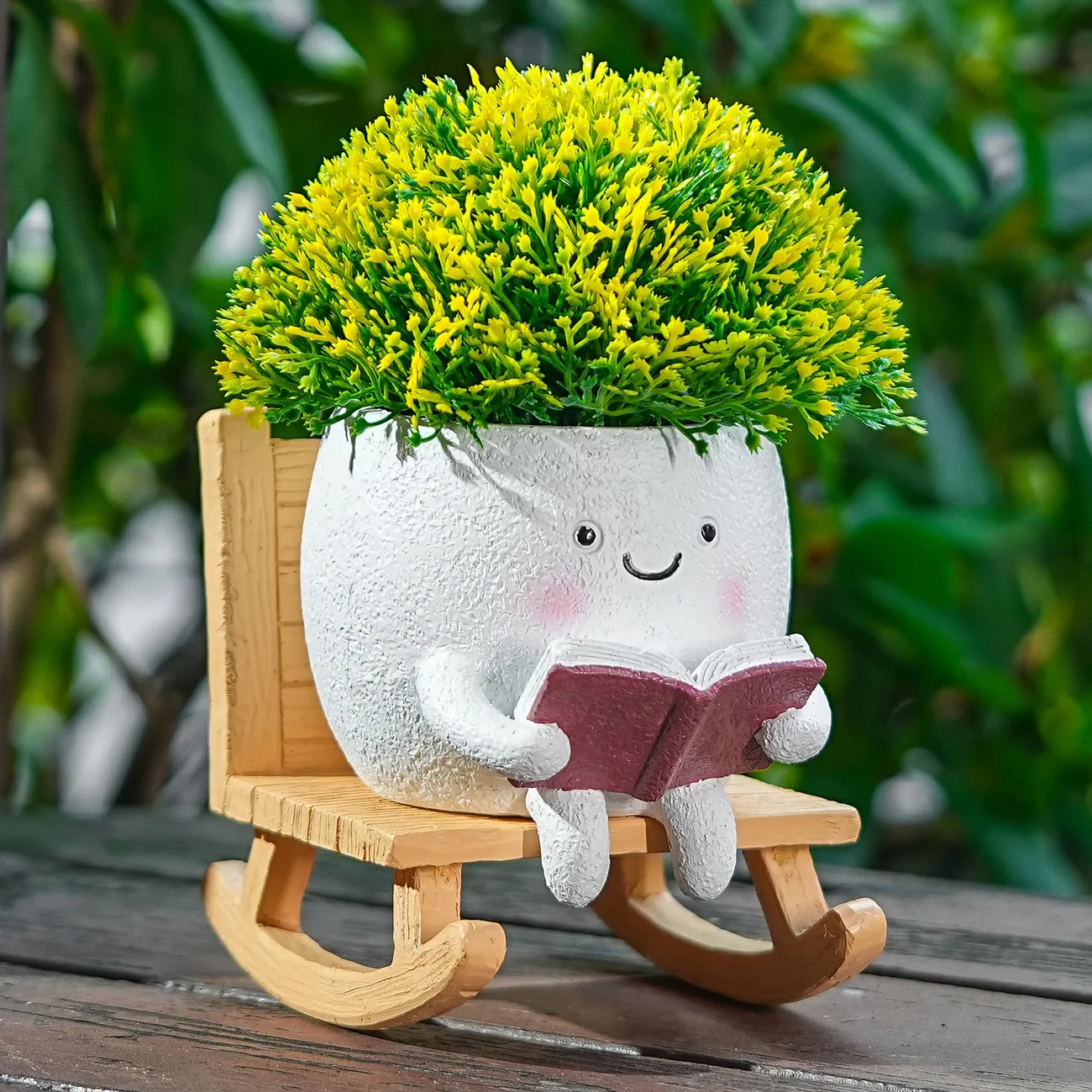 Cute Character Rocking Chair Planter – Resin Succulent Pot for Indoor Desktop, Balcony, Patio & Garden Decoration