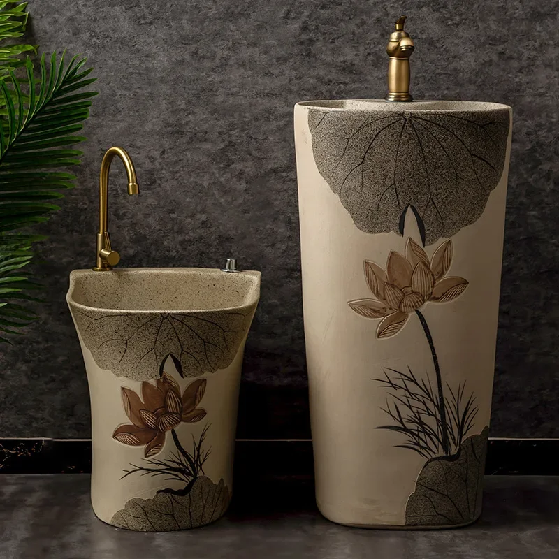 Column washbasin, balcony floor-to-ceiling bathroom integrated column basin, courtyard pool outdoor