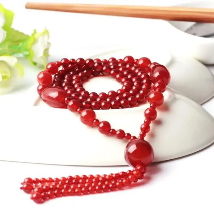 

Natural Red Agate Necklace Women Fine Jewelry Genuine Healing Gemstone Red Agate Stone Bohemian Necklaces Tassel Sweater Chain