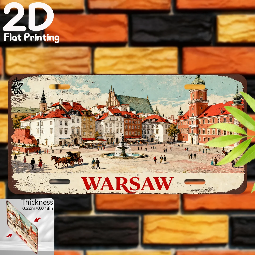 2D Flat Vintage Metal Sign Warsaw Poland 6x12 Inch Travel Themed Wall Decor Souvenir Gift For Home Decoration
