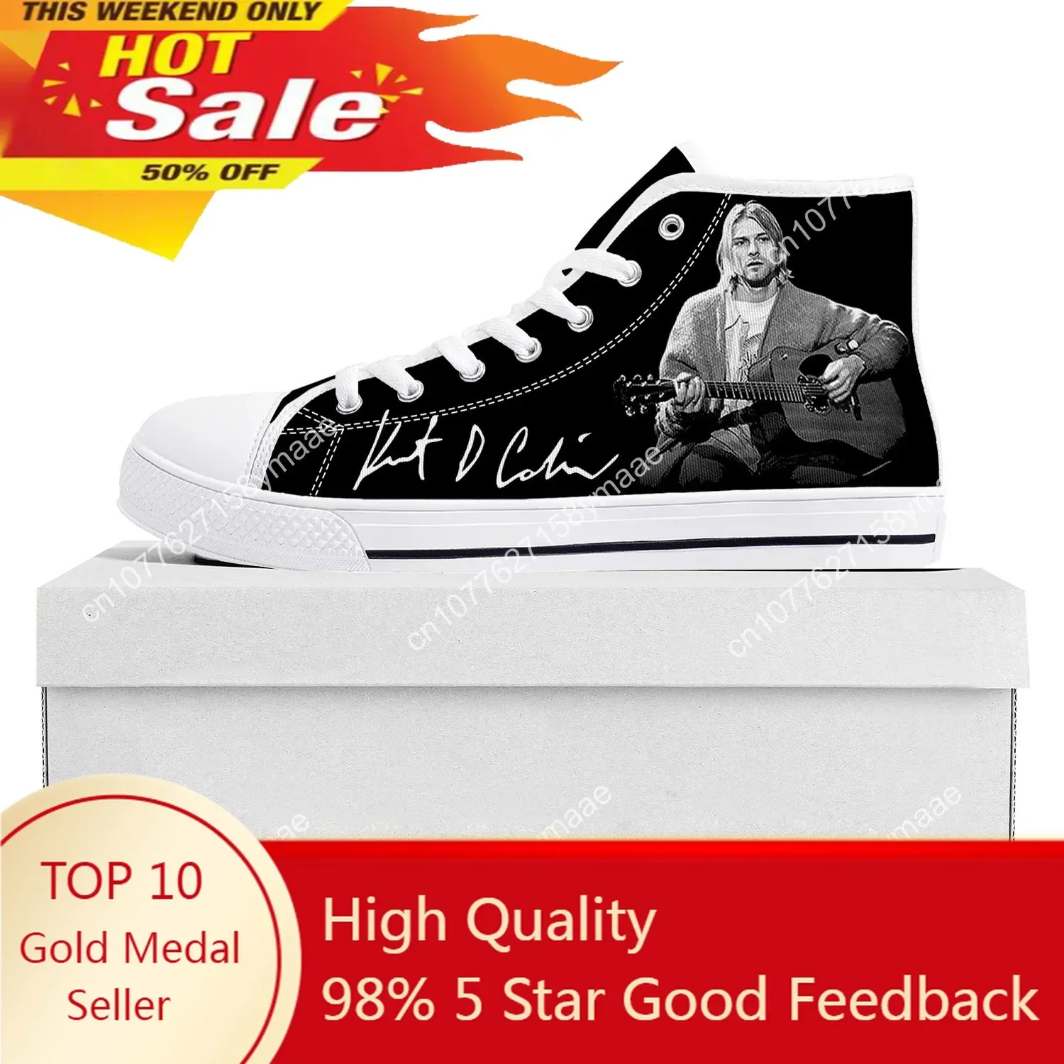 

Kurt Cobain High Top Sneakers Mens Womens Teenager Canvas High Quality Sneaker Casual Custom Made Shoes Customize Shoe White