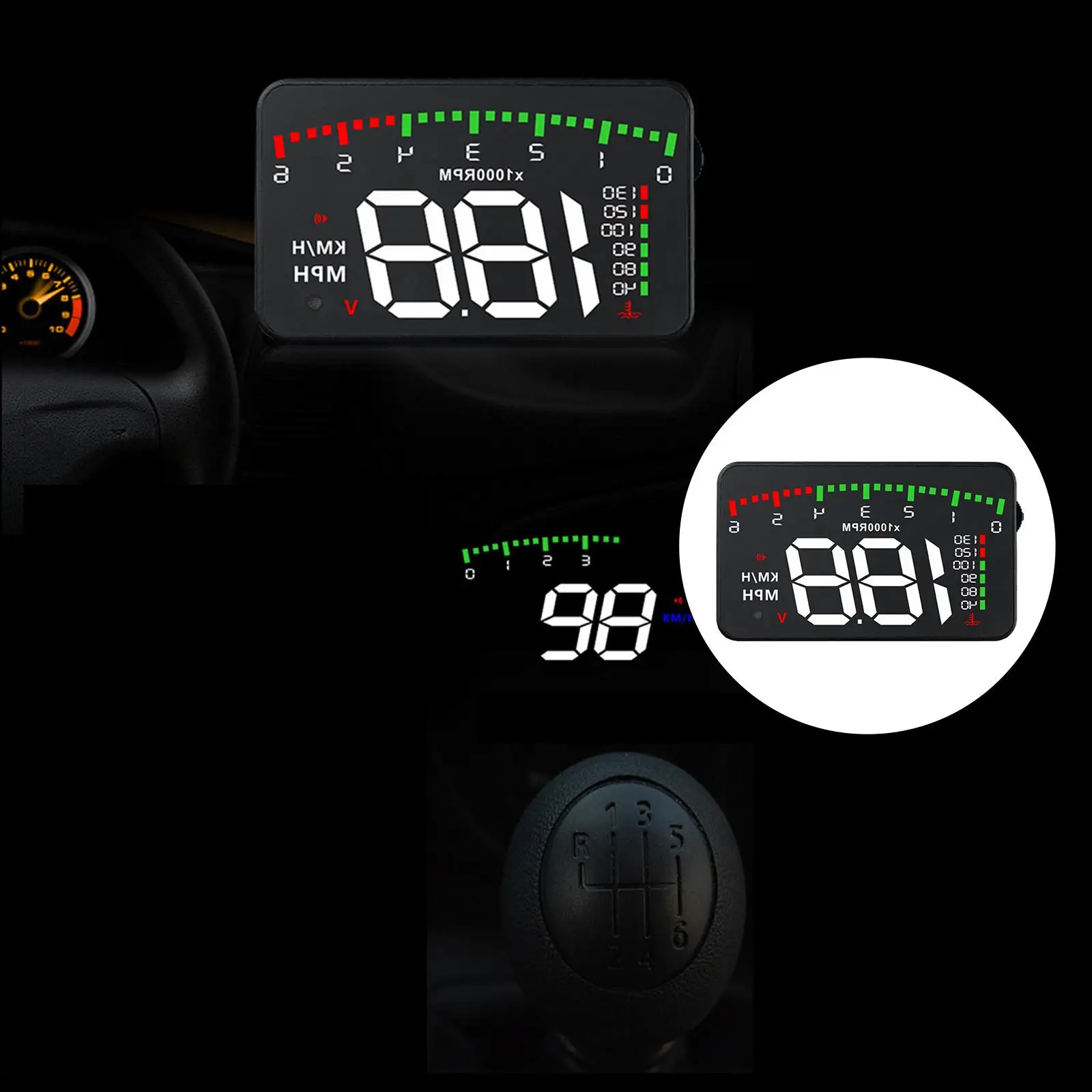 3.5in HUD Car Display A900 Auto Windshied Reflective Engine RPM