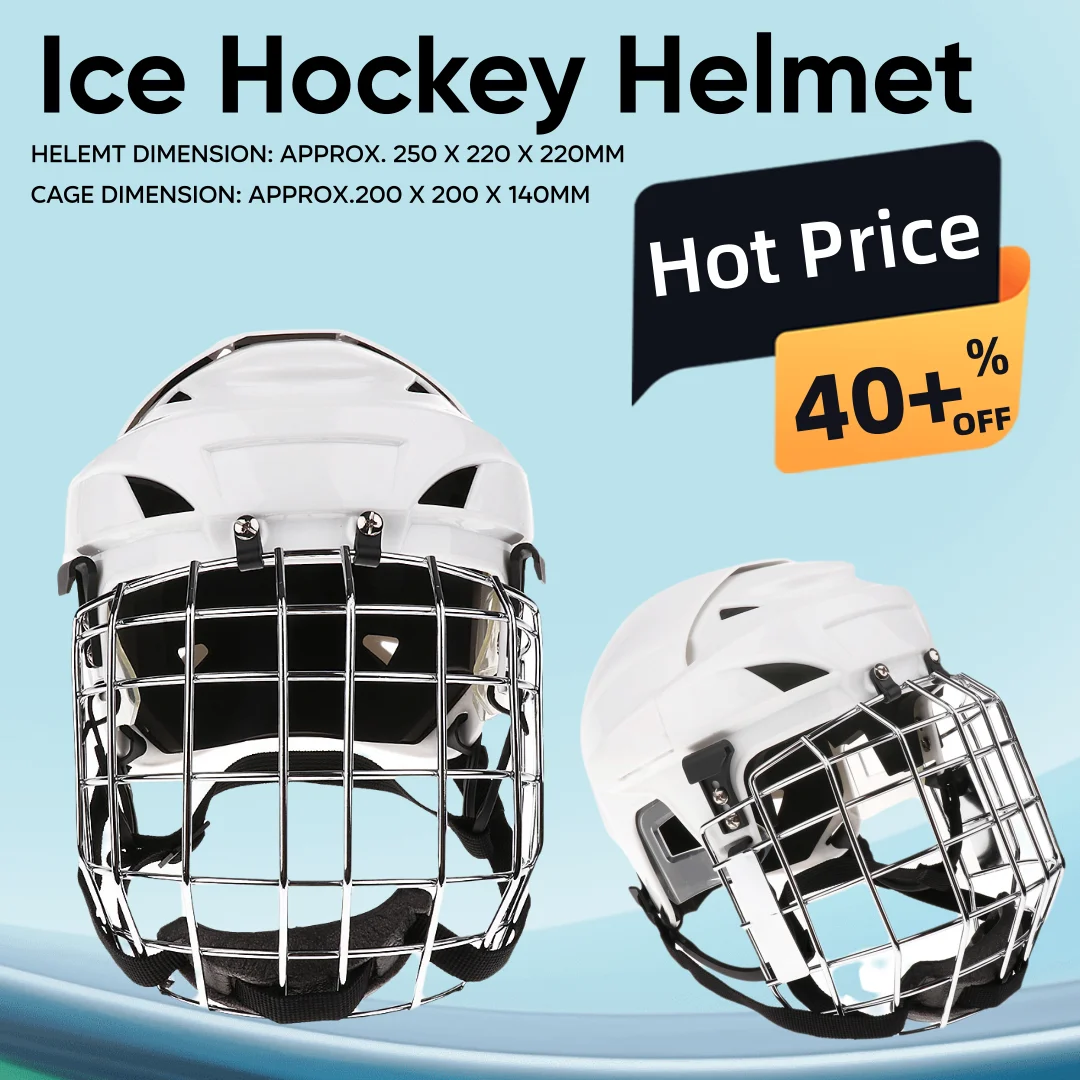 Adjustable Ice Hockey Helmet & Mask Combo For unisex adult White & Face Combo For Men & Women Professional Protective M/L